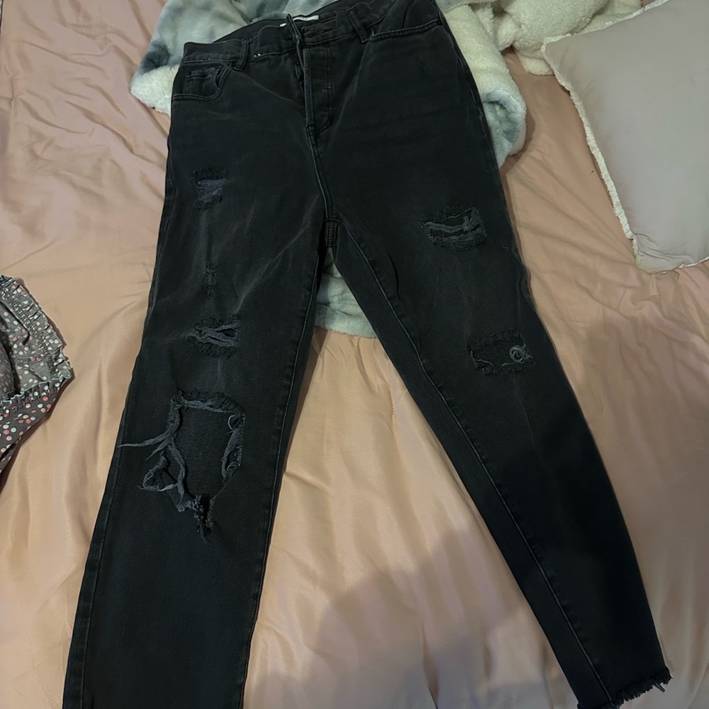PacSun Black Distressed Straight Leg Jeans